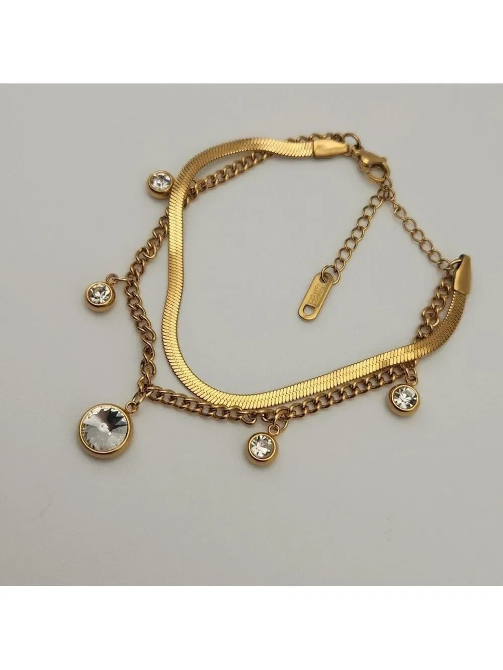 18K Gold Plated Double-Chain Charm Bracelet – Layered & Elegant
